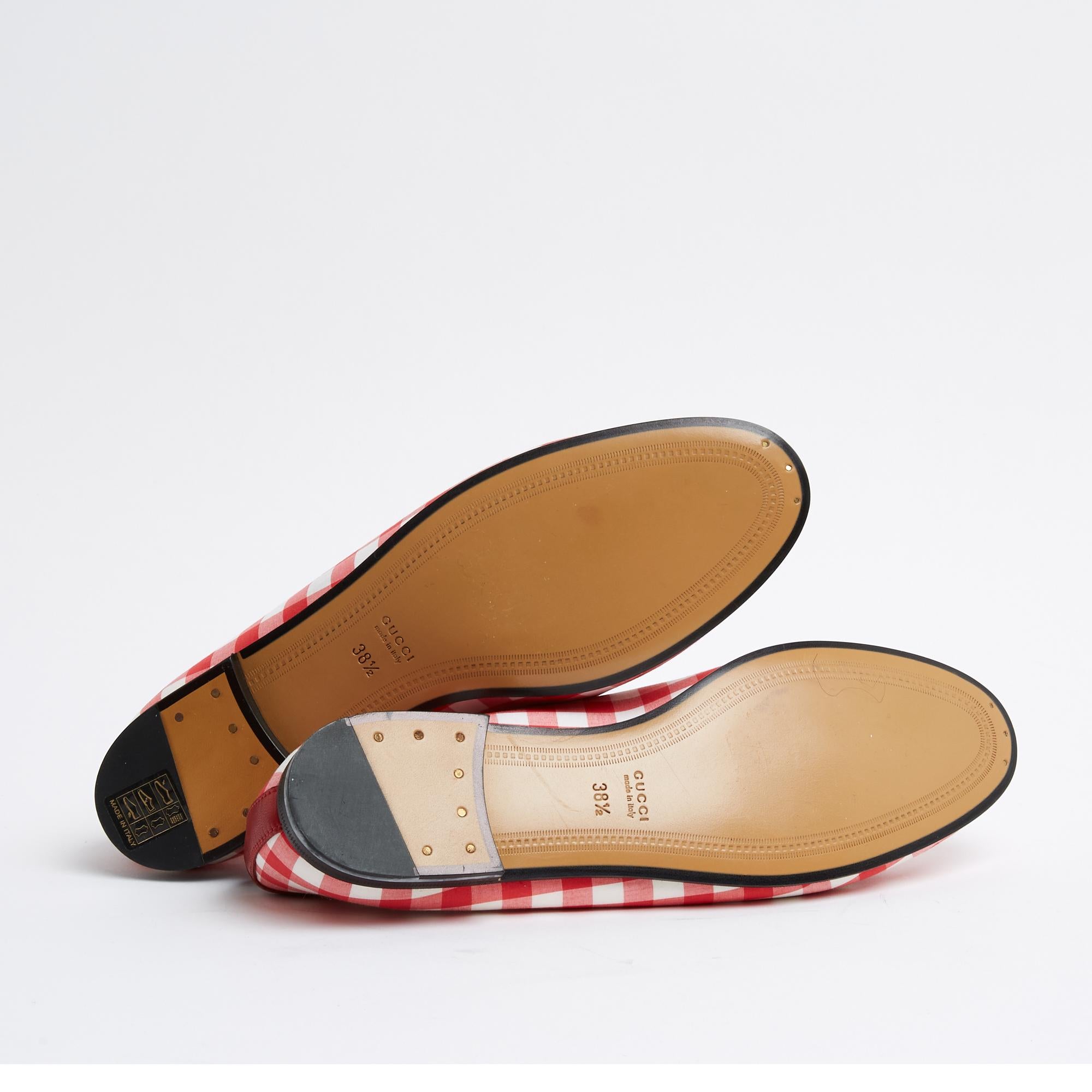 Gucci Mocassins Jordaan EU38.5 Red Vichy Canvas and Leather Flats Loafers UK5.5 For Sale 1
