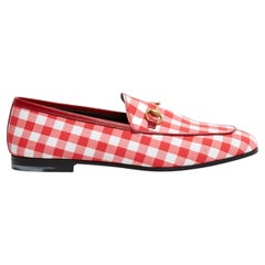 Gucci Mocassins Jordaan EU38.5 Red Vichy Canvas and Leather Flats Loafers UK5.5