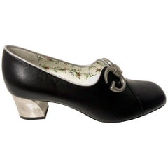 Gucci Mocassins shoes in Black Leather with GG in Vintage Metal