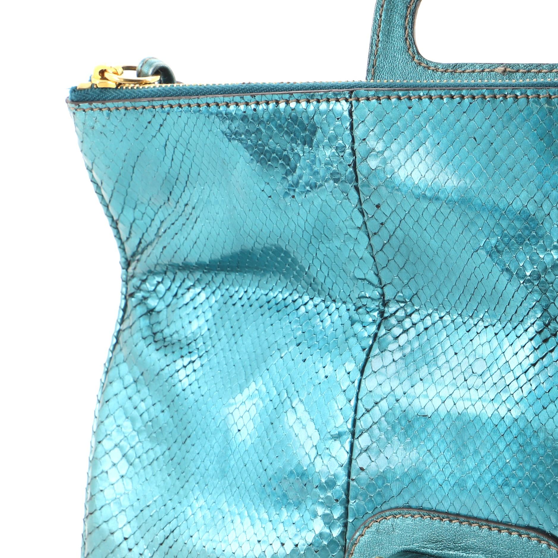 Gucci Lucy Fold-Over Bamboo Clutch Python Medium In Good Condition In NY, NY