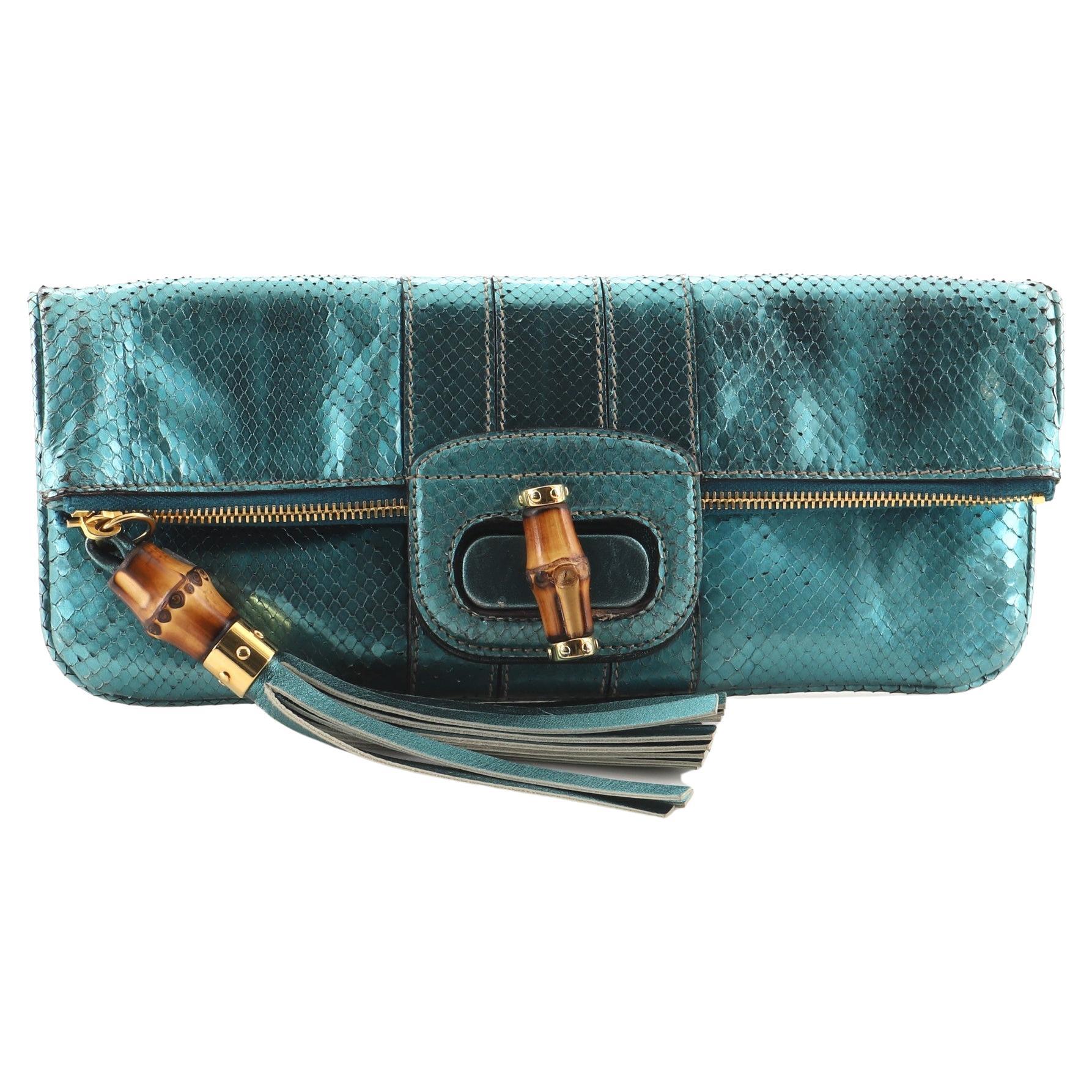 Gucci Lucy Fold-Over Bamboo Clutch Python Medium
