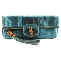 Gucci Lucy Fold-Over Bamboo Clutch Python Medium