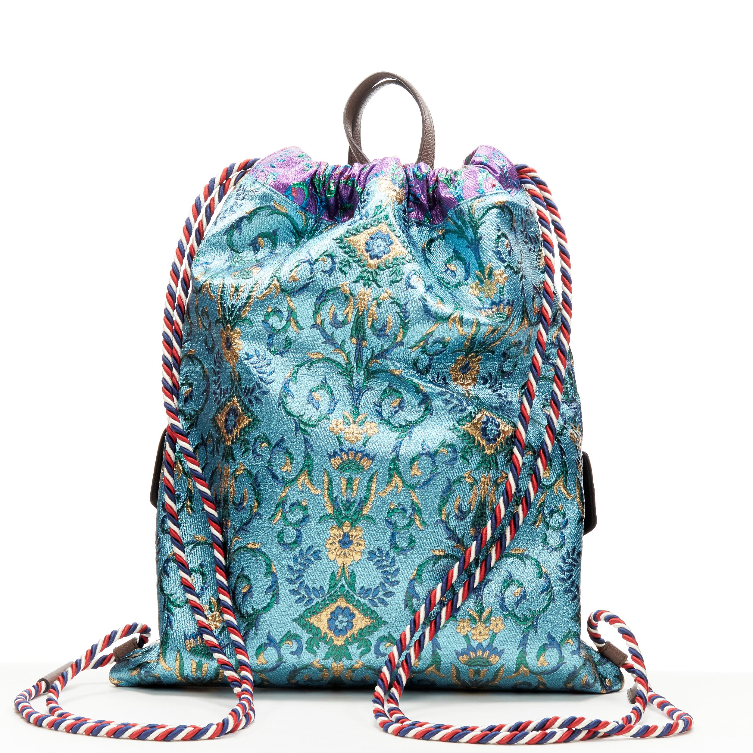 Women's GUCCI Modern Future blue metallic jacquard envelop pocket drawstring backpack