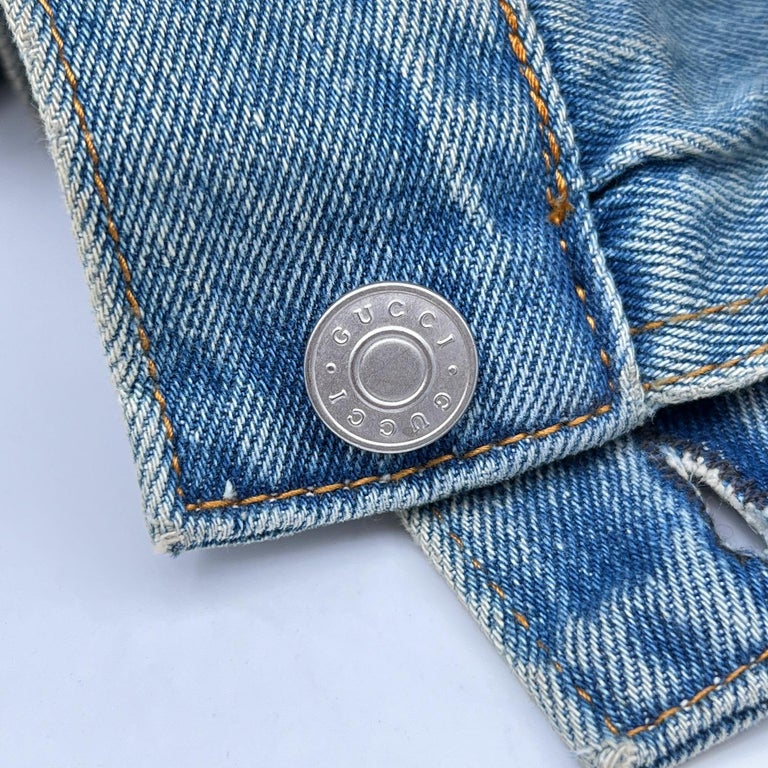 Gucci Modern Light Blue Denim Embroidered Jeans Men Jacket Size 42