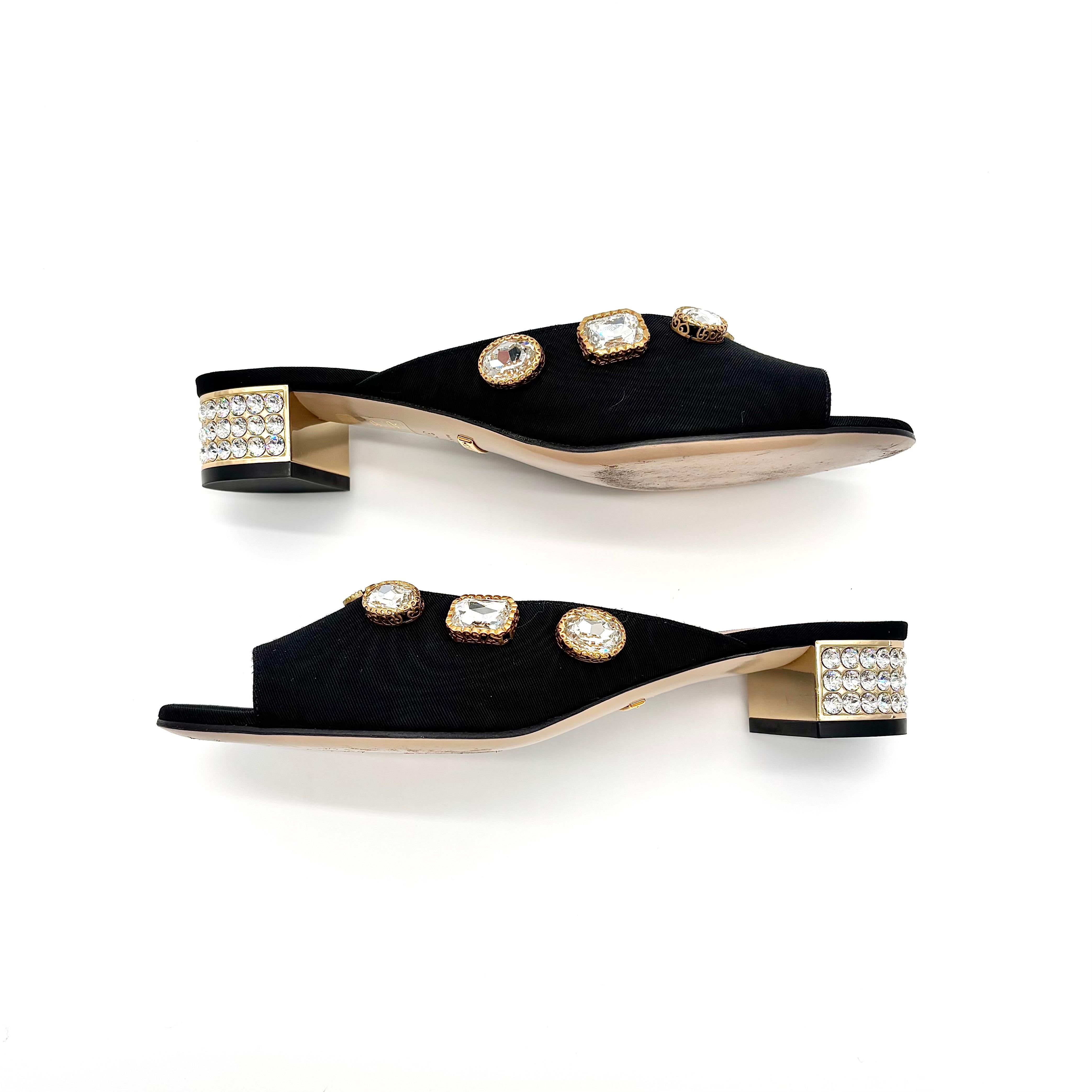 Gucci Moire Crystal Embellished Lyric Interlocking GG Slip On Slides Mules 37.5 Damen im Angebot