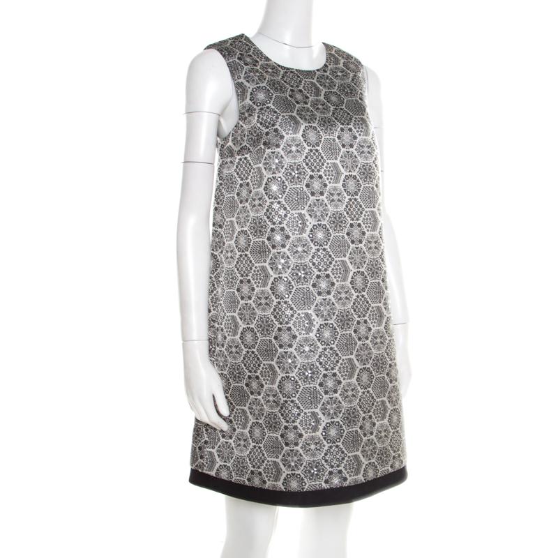 Gray Gucci Monochrome Metallic Floral Jacquard Sleeveless Dress S
