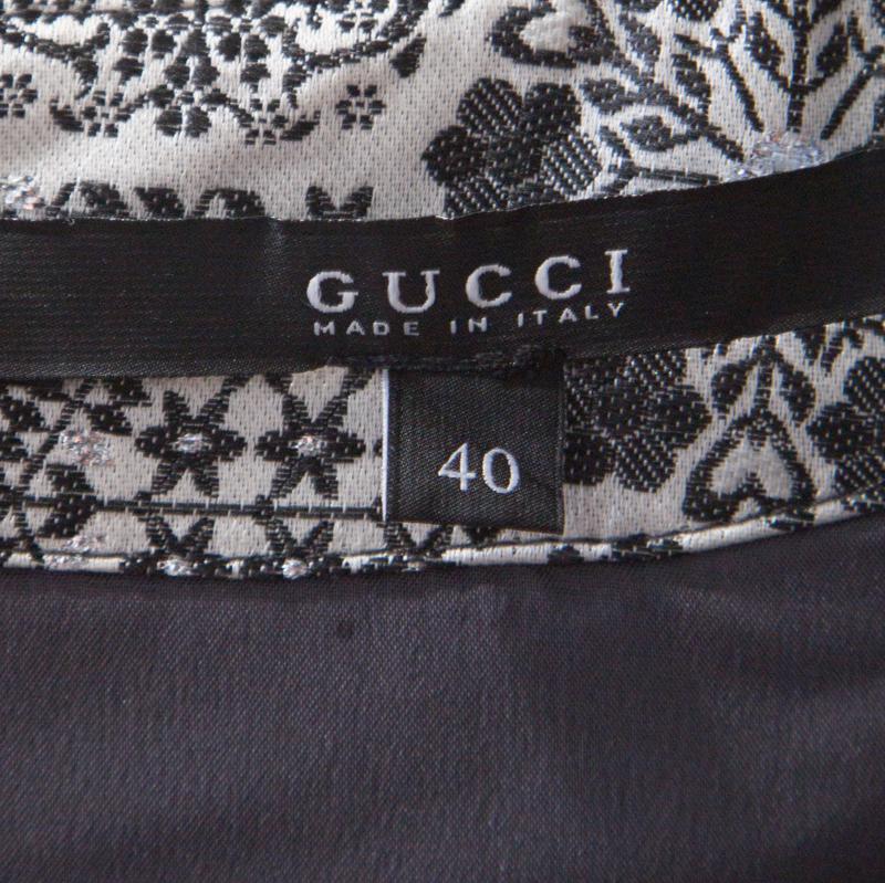 Women's Gucci Monochrome Metallic Floral Jacquard Sleeveless Dress S