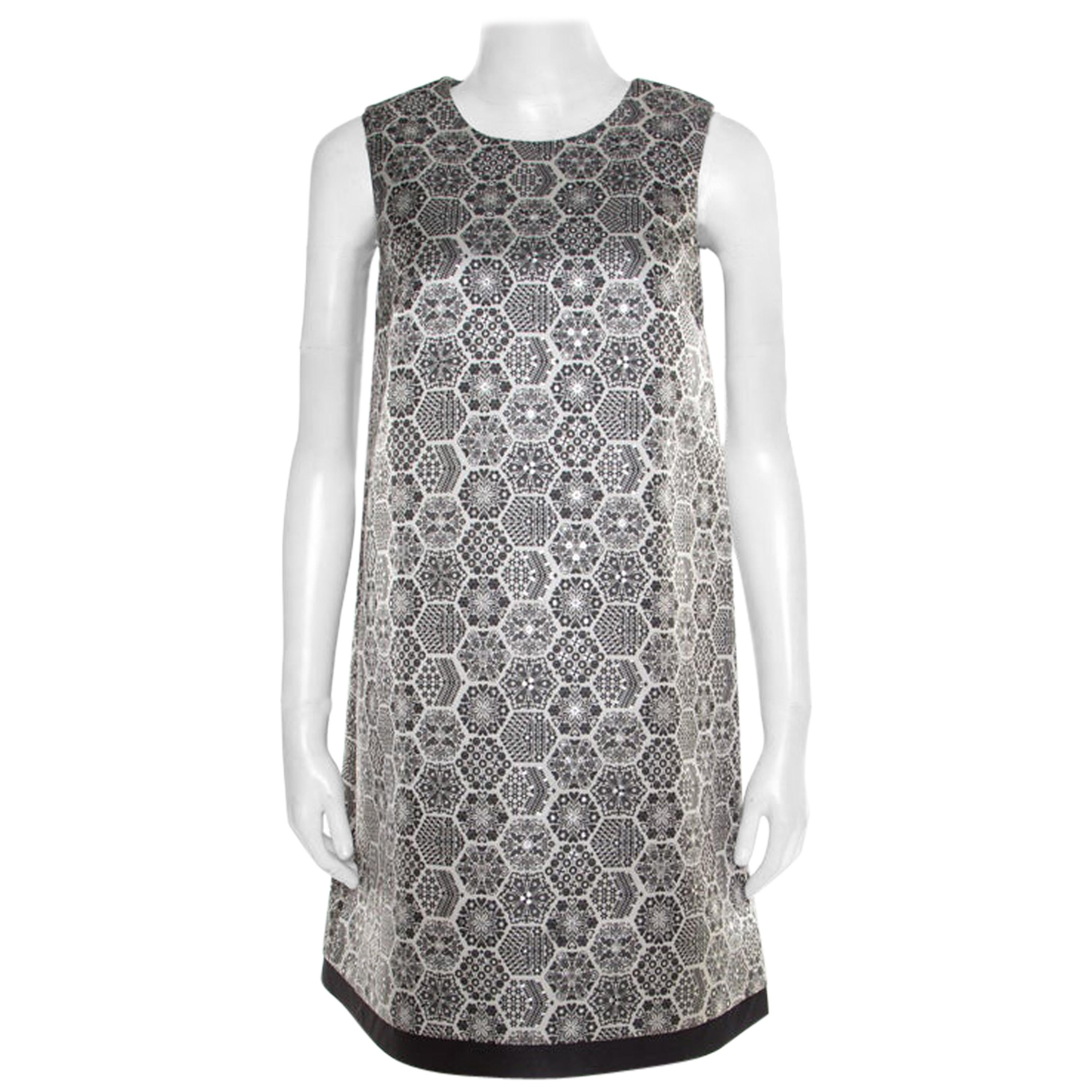 Gucci Monochrome Metallic Floral Jacquard Sleeveless Dress S