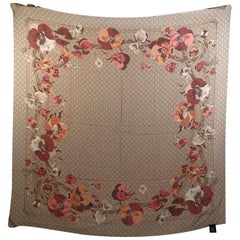 Gucci Monogram and Oshibana Flowers Wool Shawl Scarf