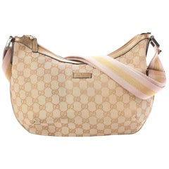 Gucci Monogram and Pink Crescent Half Moon Messenger 868892 Gold Canvas Cross Bo