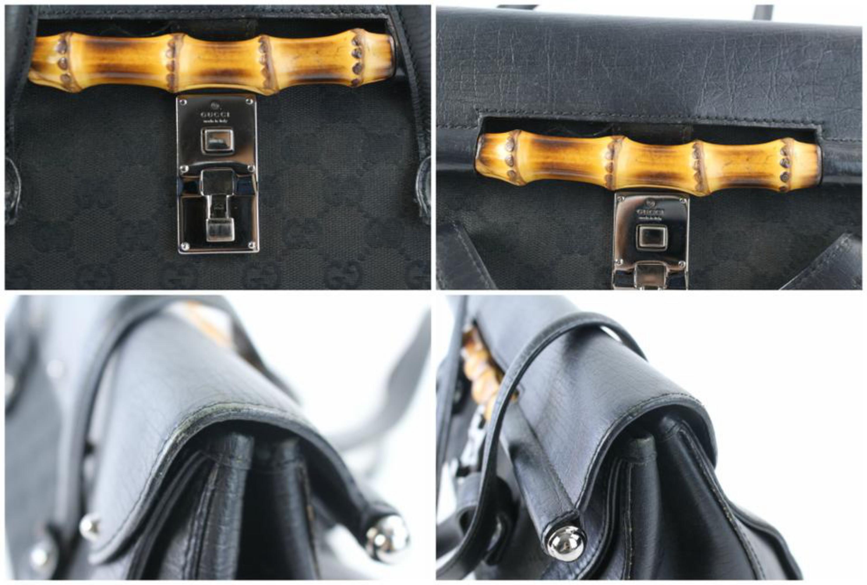 Gucci Monogram Bamboo Bullet 08gz0720 Black Coated Canvas Shoulder Bag For Sale 3