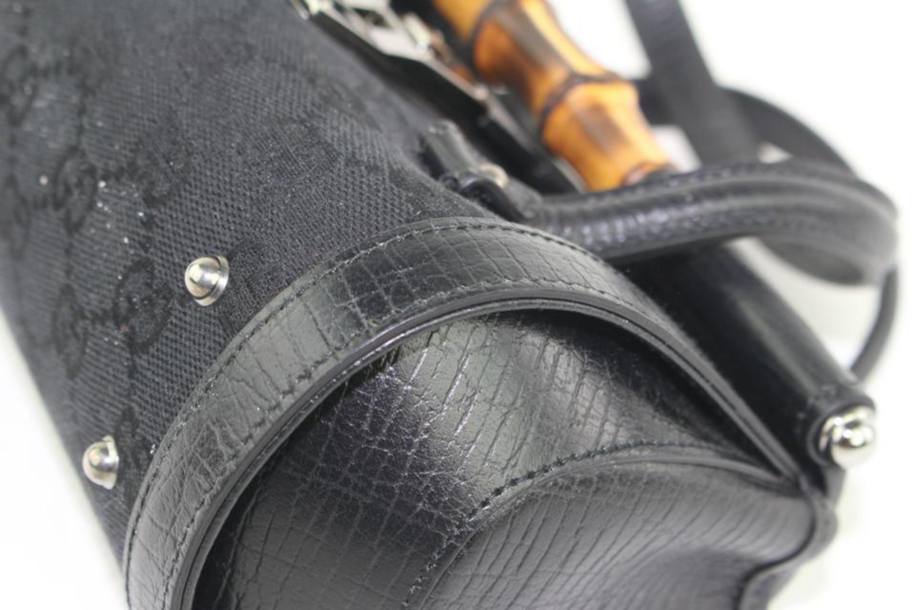 Gucci Monogram Bamboo Bullet 20gz1016 Black Leather Shoulder Bag For Sale 8
