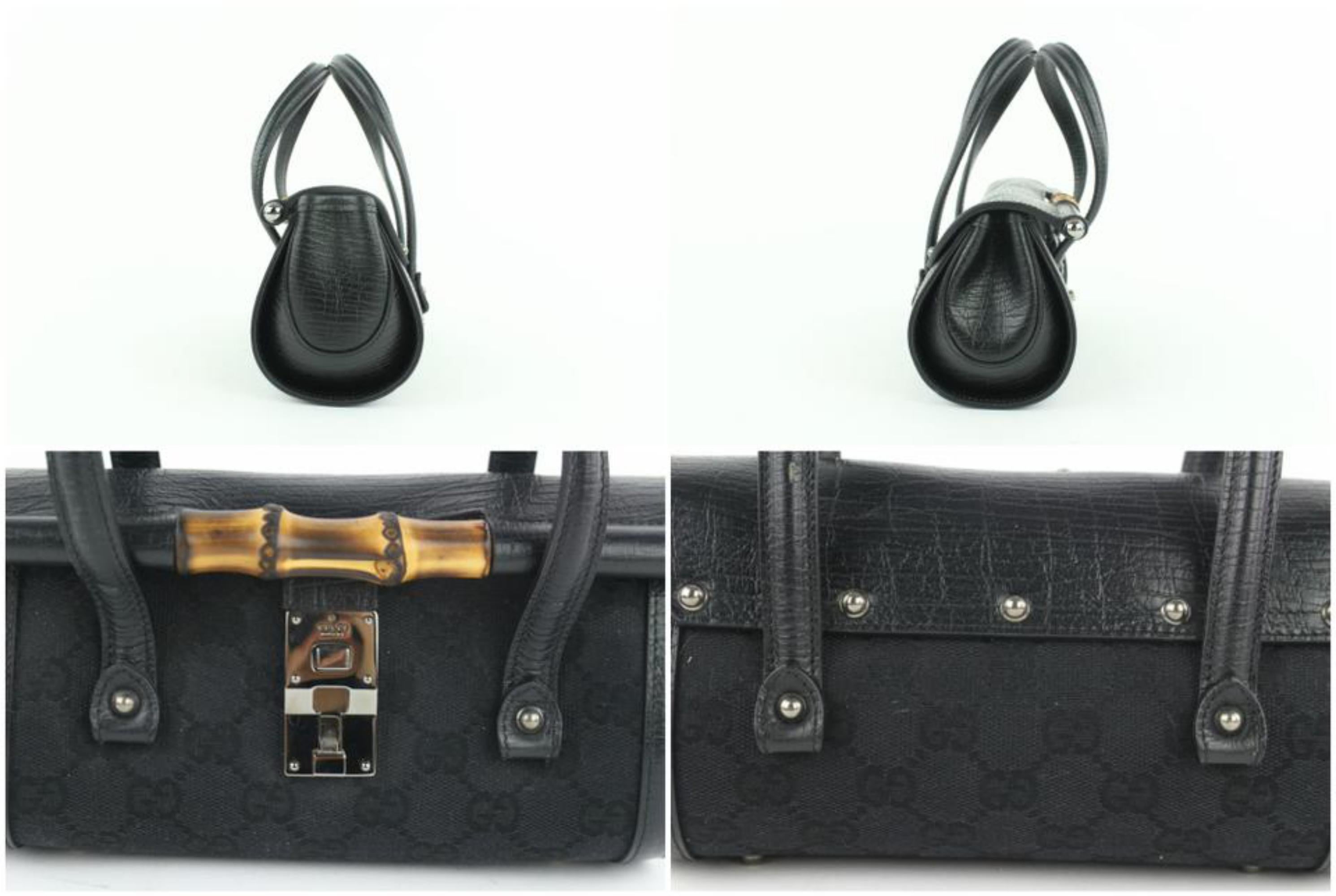Gucci Monogram Bamboo Bullet 20gz1016 Black Leather Shoulder Bag For Sale 2