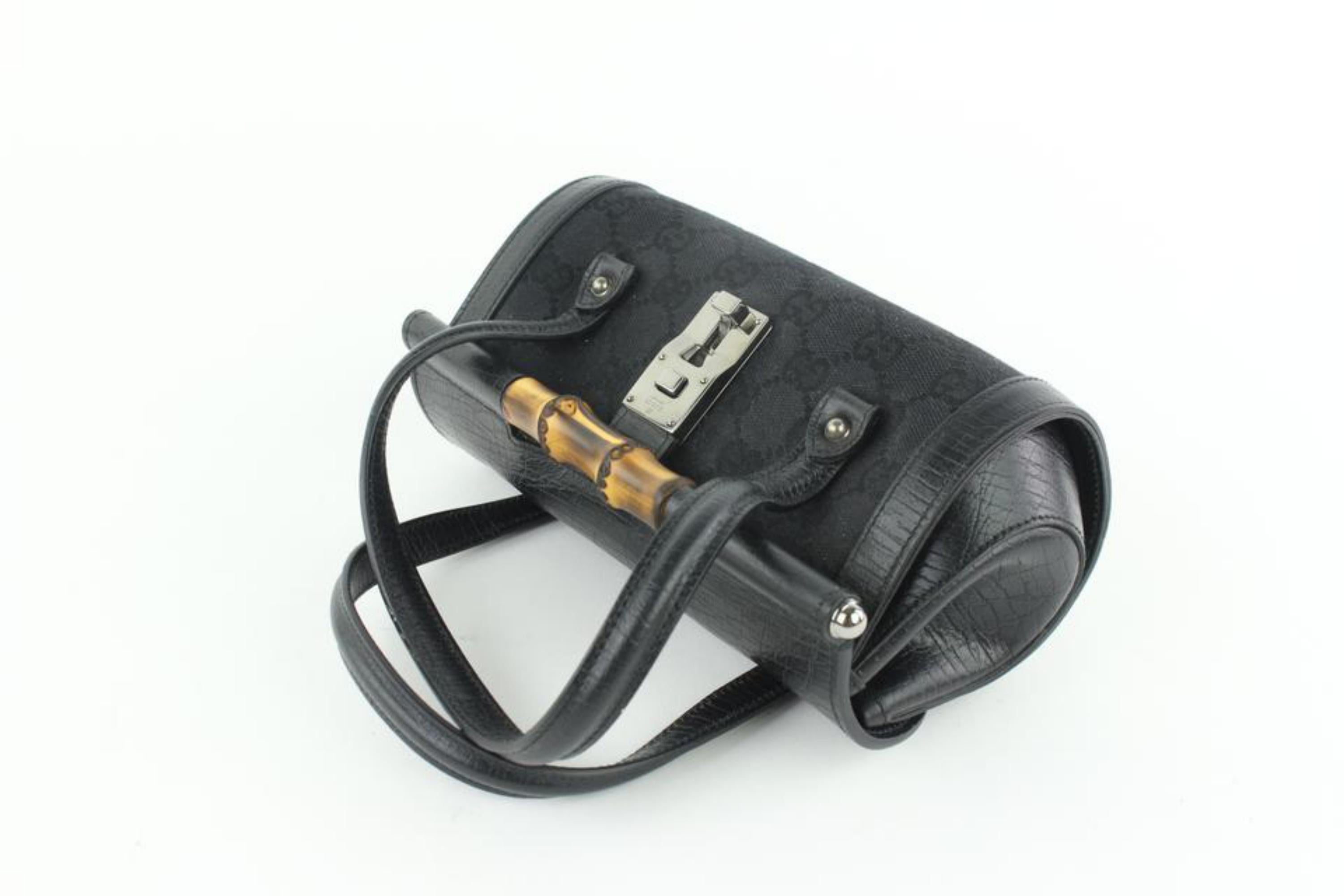 Gucci Monogram Bamboo Bullet 20gz1016 Black Leather Shoulder Bag For Sale 3
