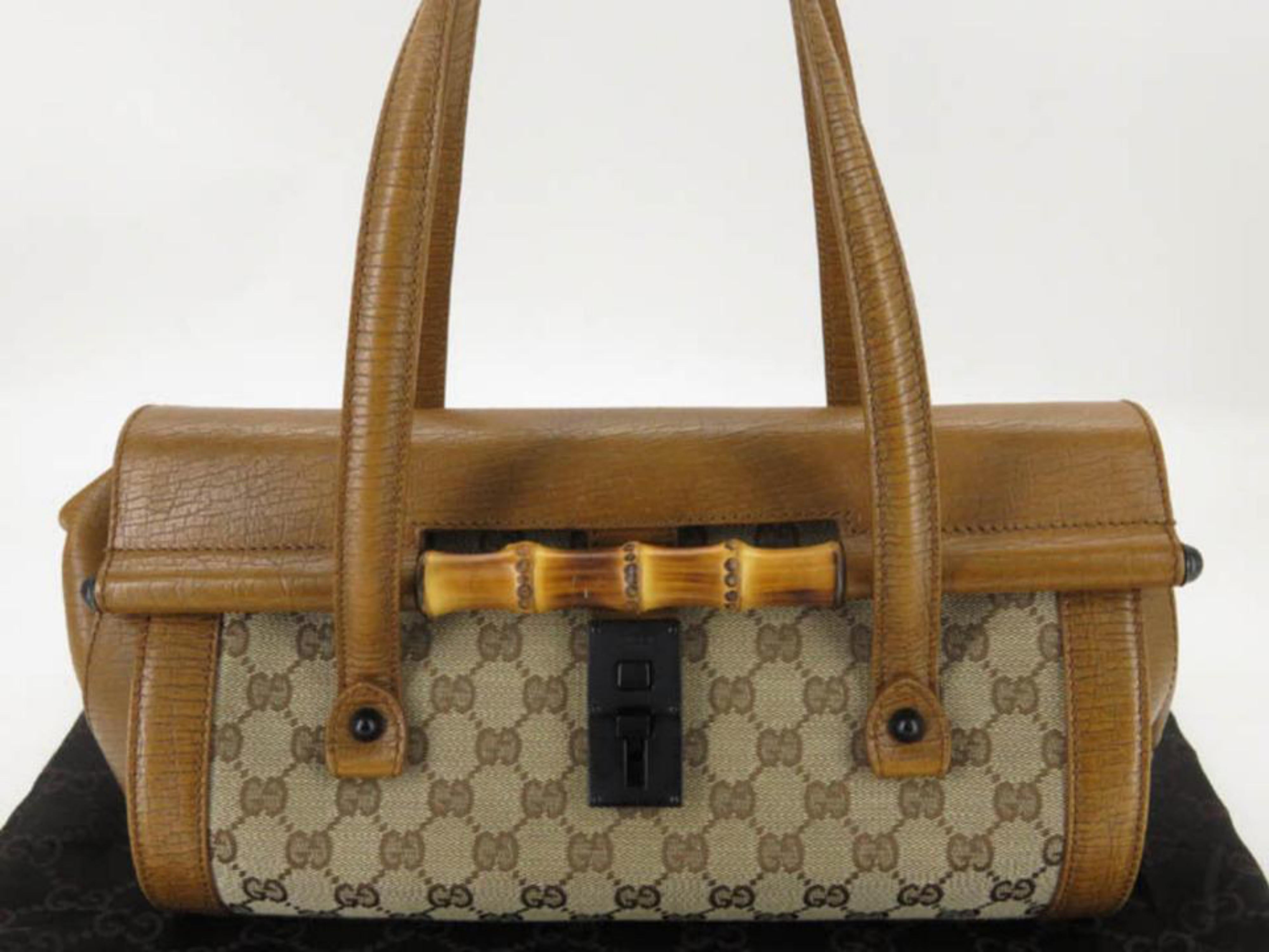 Gucci Monogram Bamboo Bullet 868091 Brown Canvas Satchel For Sale 6