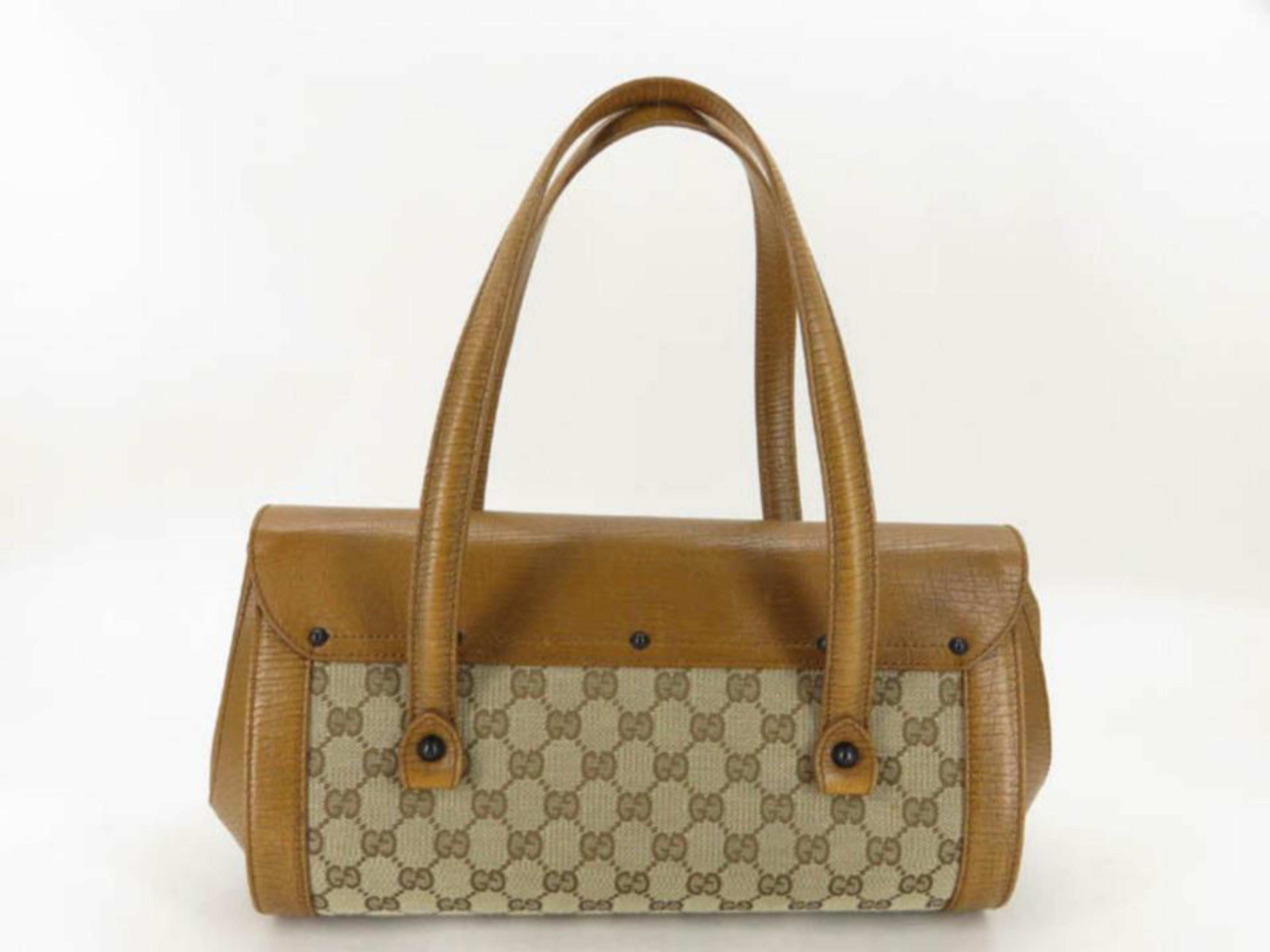 Gucci Monogram Bamboo Bullet 868091 Brown Canvas Satchel For Sale 2