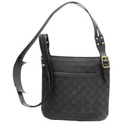 Vintage Gucci Monogram Belted Cross Body 870088 Black Canvas Satchel