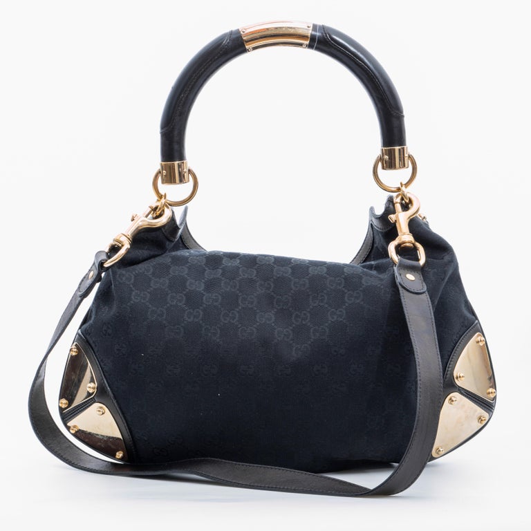 Gucci monogram Black Medium Top Handle Indy Hobo Bag Bamboo (177139) Gucci monogram Black Medium Top Handle Indy Hobo Bag Bamboo (177139)