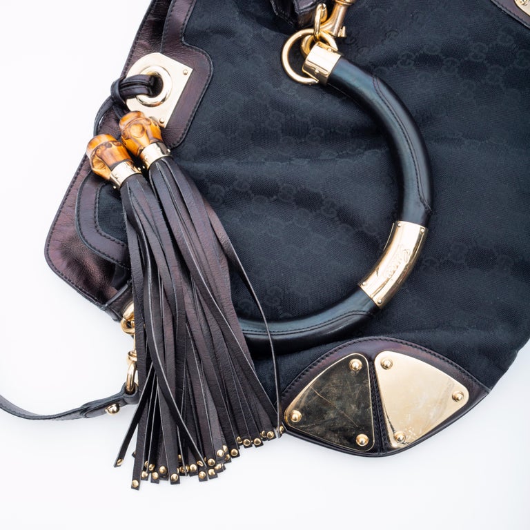 Gucci monogram Black Medium Top Handle Indy Hobo Bag Bamboo (177139) Gucci monogram Black Medium Top Handle Indy Hobo Bag Bamboo (177139)