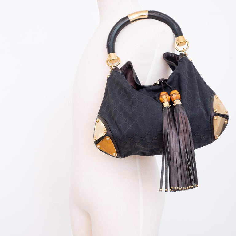 Gucci monogram Black Medium Top Handle Indy Hobo Bag Bamboo (177139) Gucci monogram Black Medium Top Handle Indy Hobo Bag Bamboo (177139)