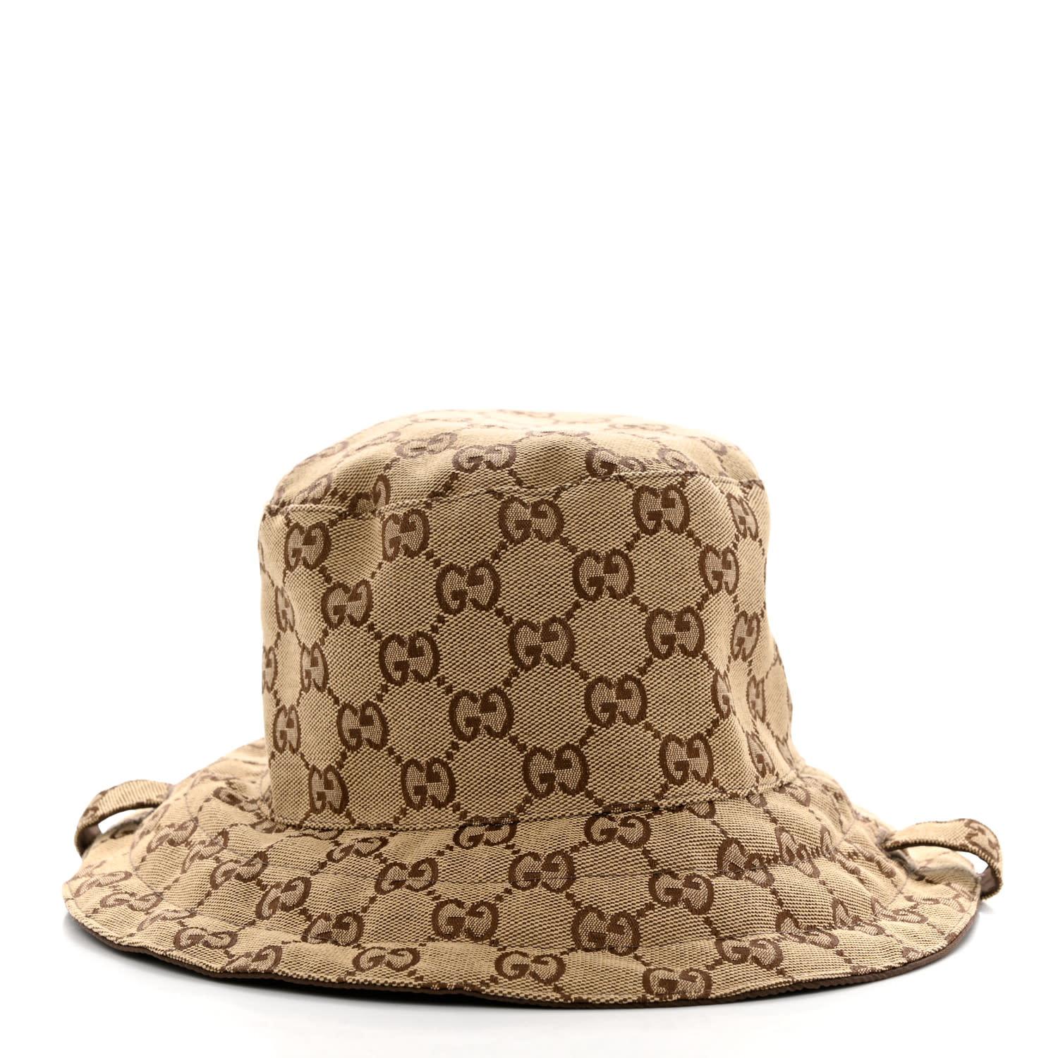 Gucci Monogram Brown Canvas Reversible Bucket Hat S In Excellent Condition For Sale In Montreal, Quebec