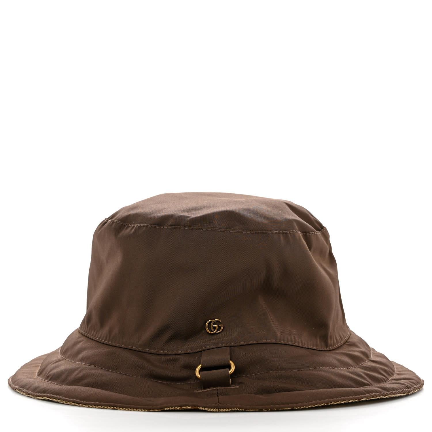Gucci Monogram Brown Canvas Reversible Bucket Hat S For Sale 2