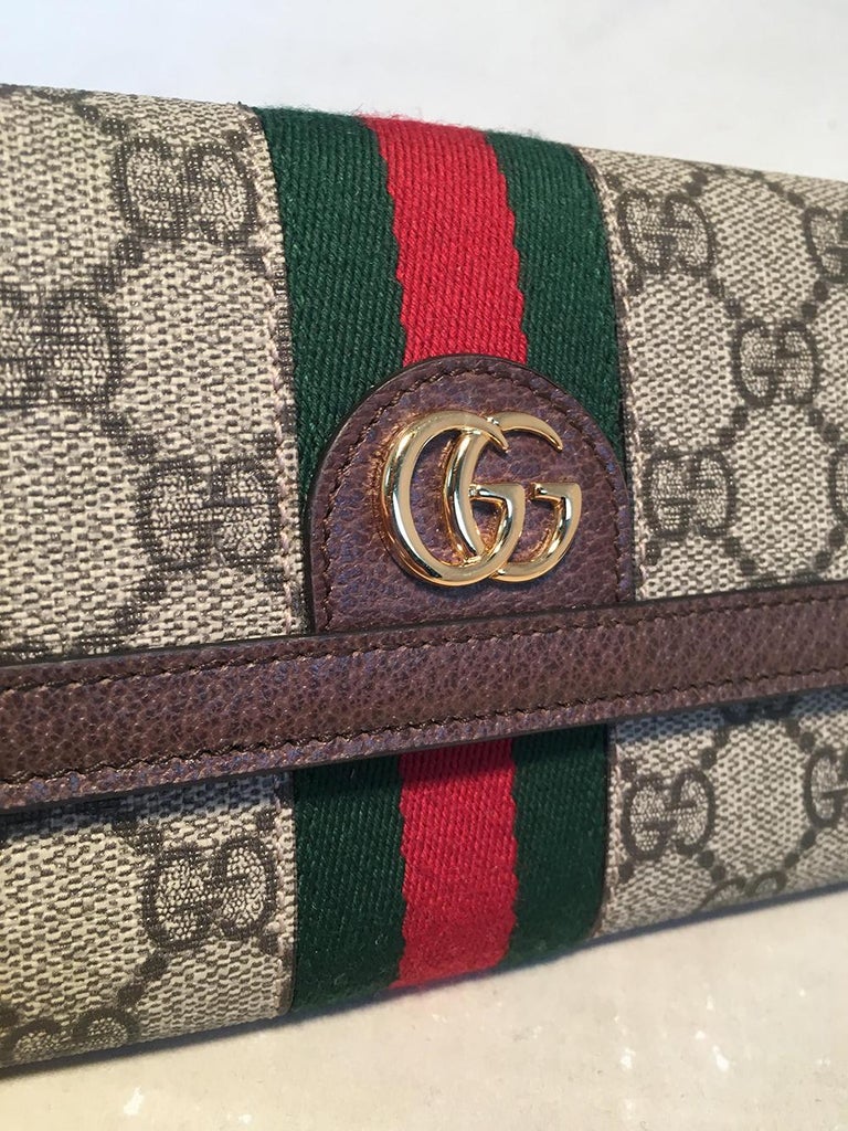 Gucci Monogram Brown Leather and Striped Canvas Wallet For Sale at 1stDibs