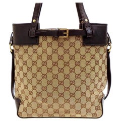 Vintage Gucci Monogram Buckle 228041 Brown Canvas Tote
