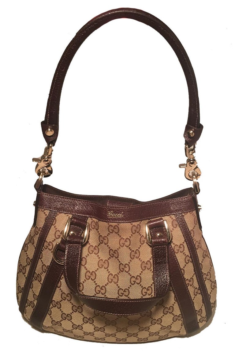 Gucci Monogram Canvas and Brown Leather Small Shoulder Handbag For Sale at 1stdibs