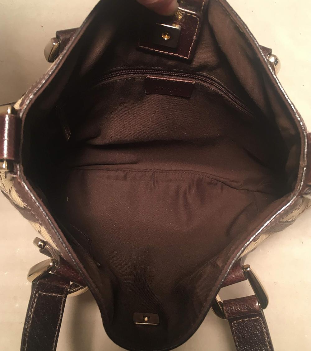 Gucci Monogram Canvas and Brown Leather Small Shoulder Handbag In Excellent Condition In Philadelphia, PA