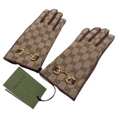 Gucci Monogram Canvas and Leather Women Horsebit Gloves Size 8 L
