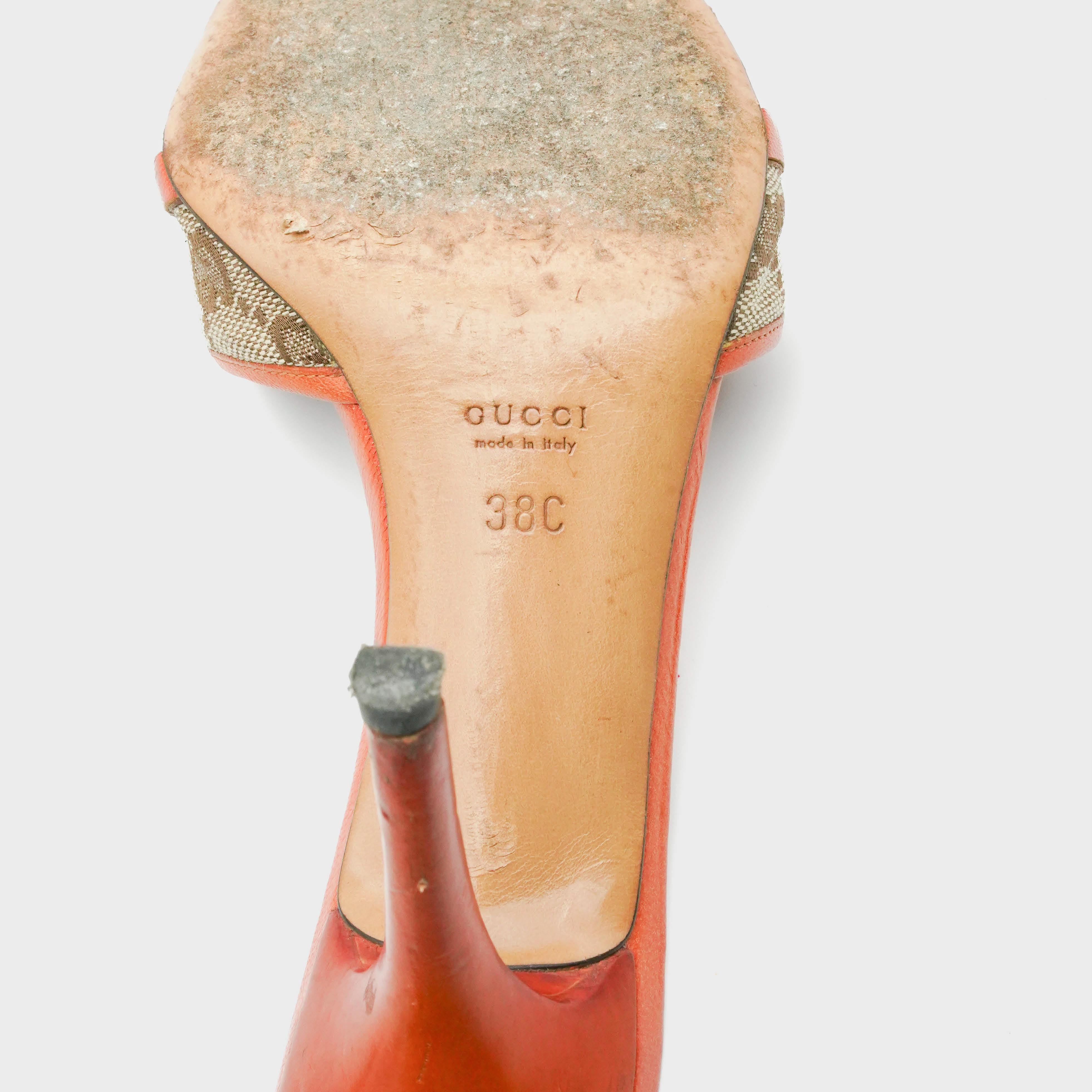 Sandali in tela e pelle arancione di Gucci con Monogram, CIRCA 2000 in vendita 2