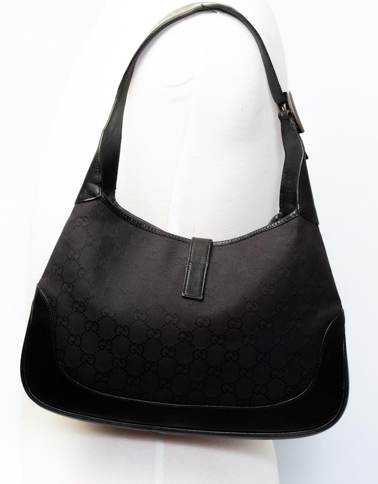Gucci Monogram Canvas Black Jackie Hobo Bag In Good Condition In Montreal, Quebec
