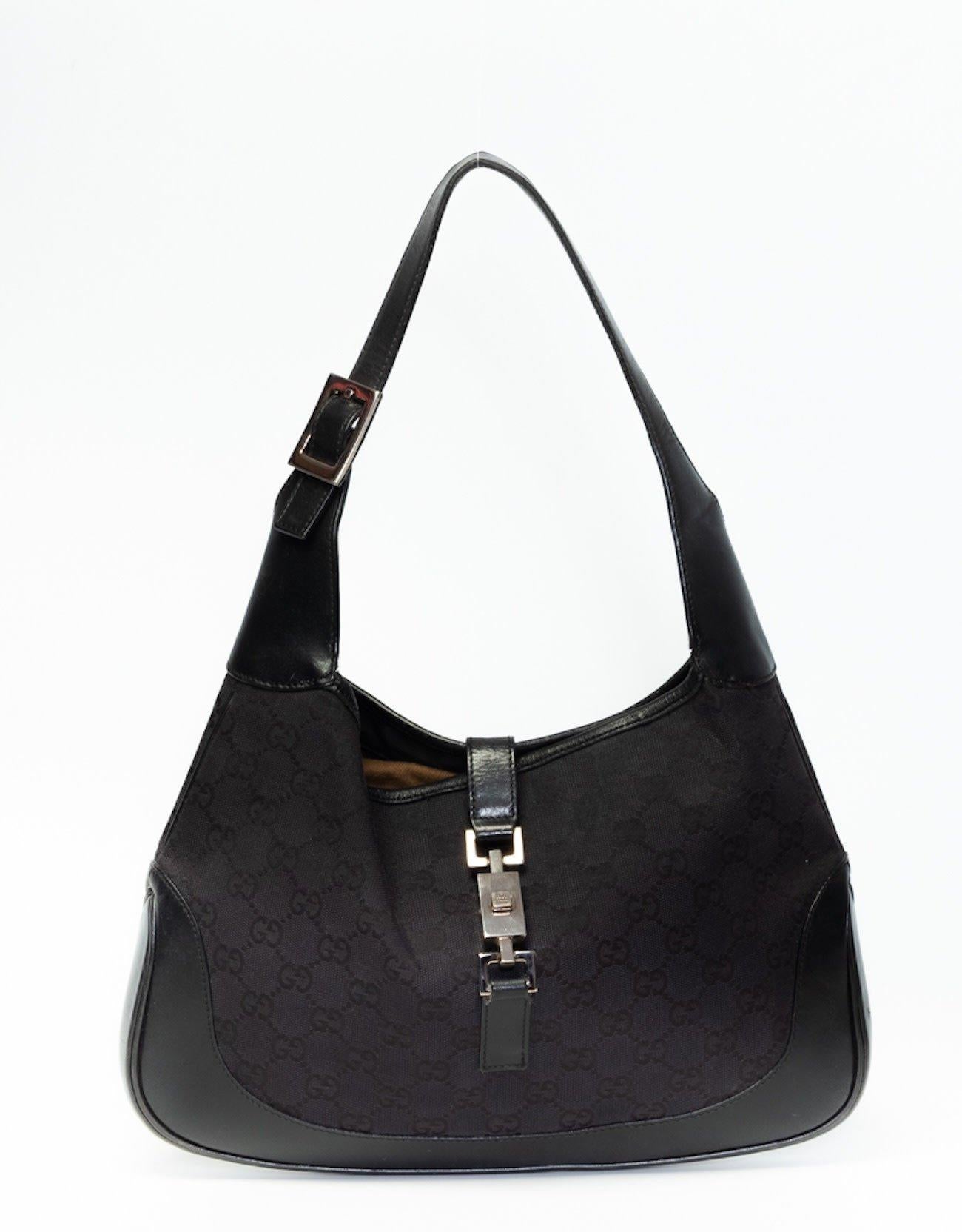 Women's Gucci Monogram Canvas Black Jackie Hobo Bag