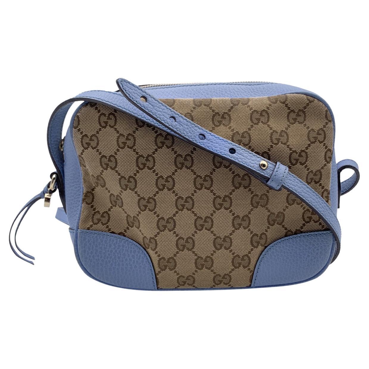 Gucci Monogram Canvas Blue Leather Mini Bree Messenger Bag