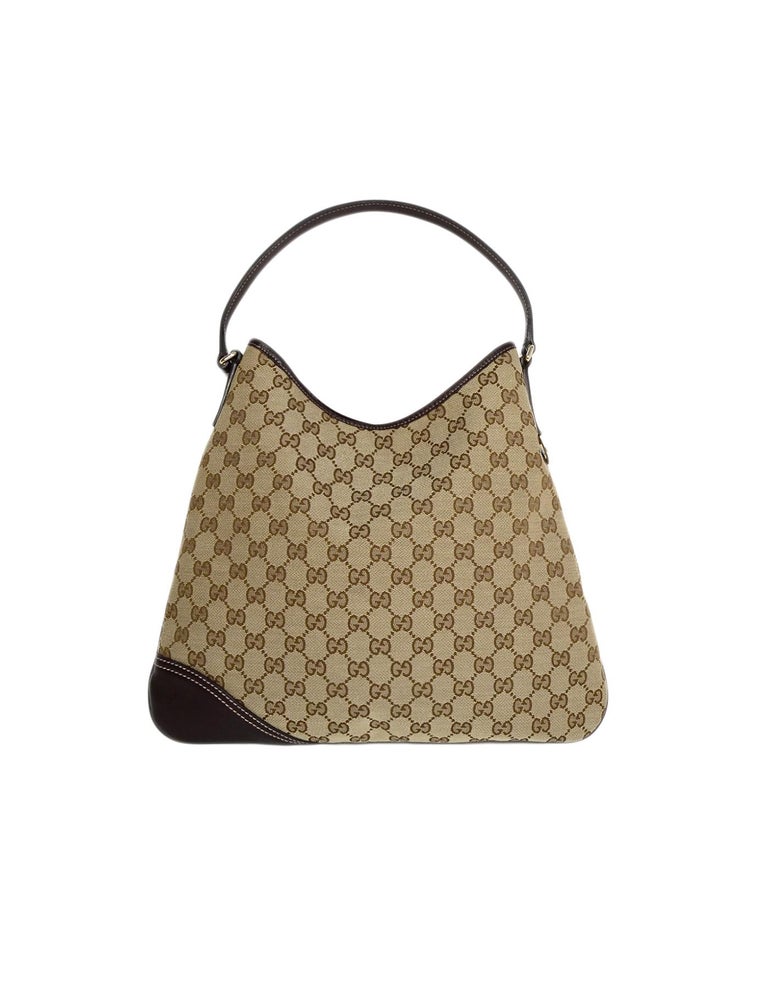 Gucci Monogram Canvas Britt Hobo Bag w/ Leather Trim For Sale at 1stdibs