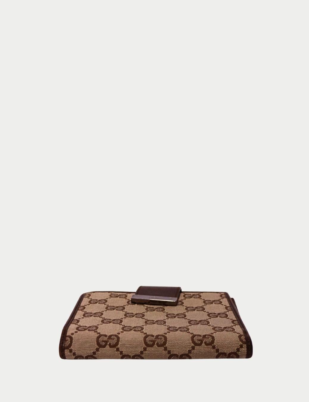 Portafoglio Gucci Monogram in tela marrone In condizioni discrete in vendita a Amman, JO