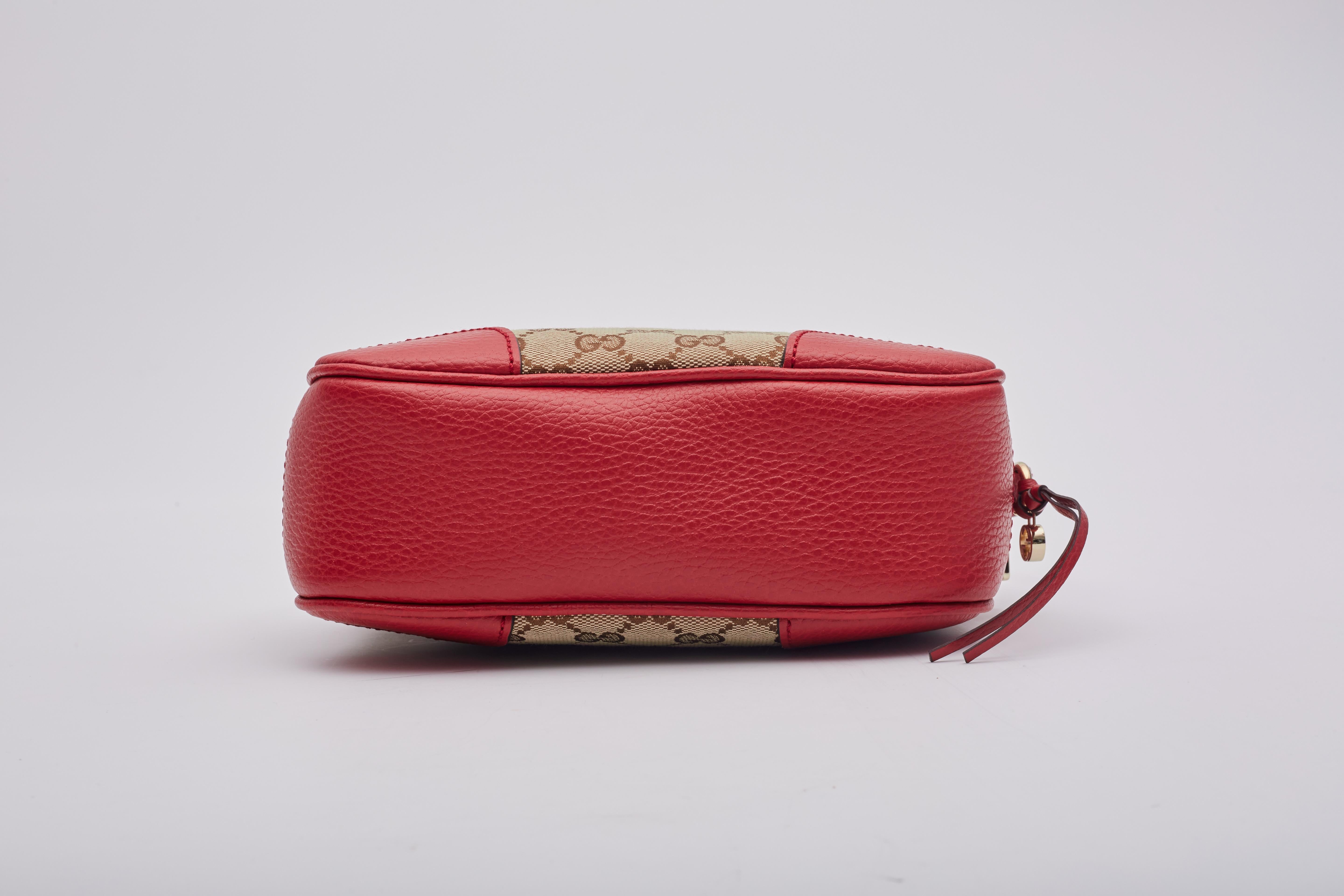 Women's Gucci Monogram Canvas Ebony/rosso Bree Messenger Bag Mini For Sale