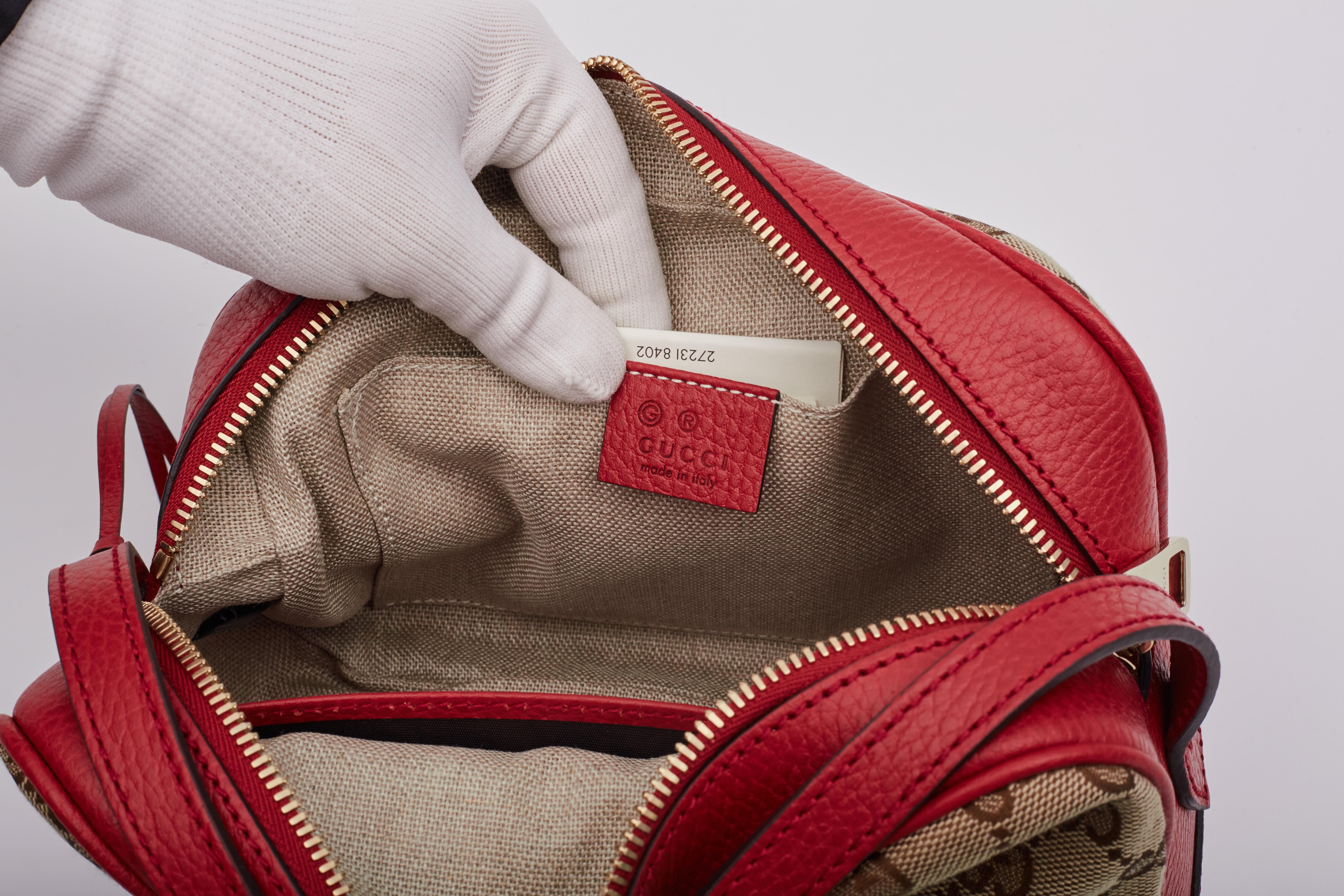 Gucci Monogram Canvas Ebony/rosso Bree Messenger Bag Mini For Sale 4