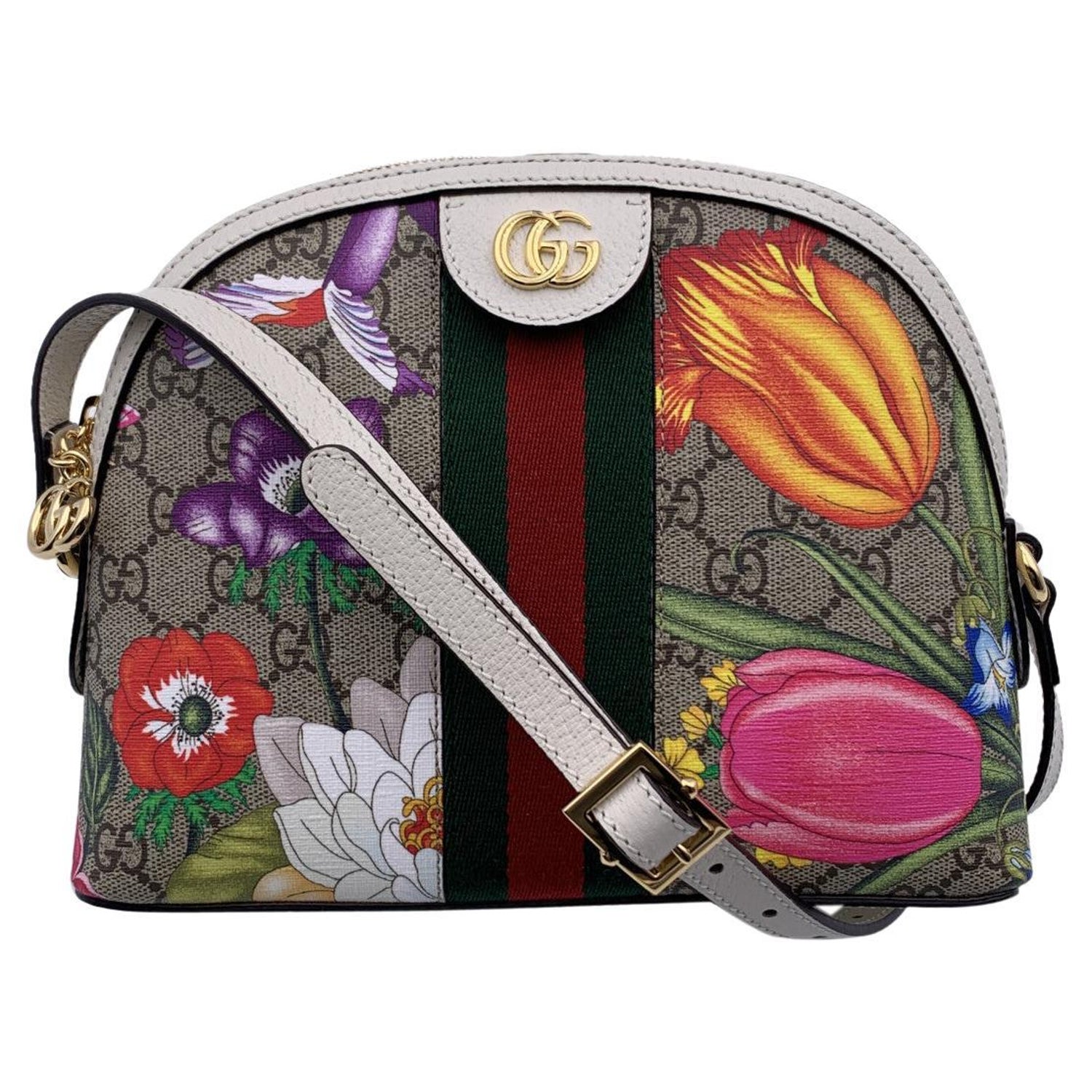 Gucci Monogram Canvas Flora Ophidia Crossbody Bag White For Sale at 1stDibs