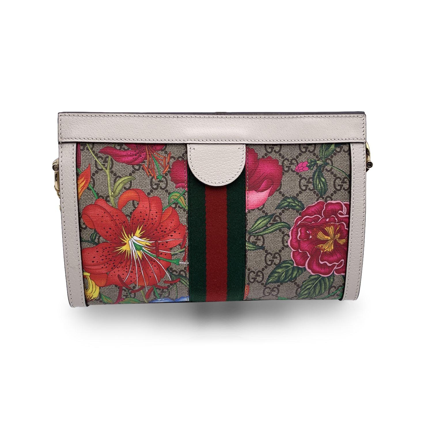 Gucci Monogram Canvas Flora Ophidia Shoulder Bag White 1