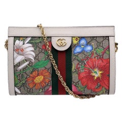 Gucci Monogram Canvas Flora Ophidia Shoulder Bag White