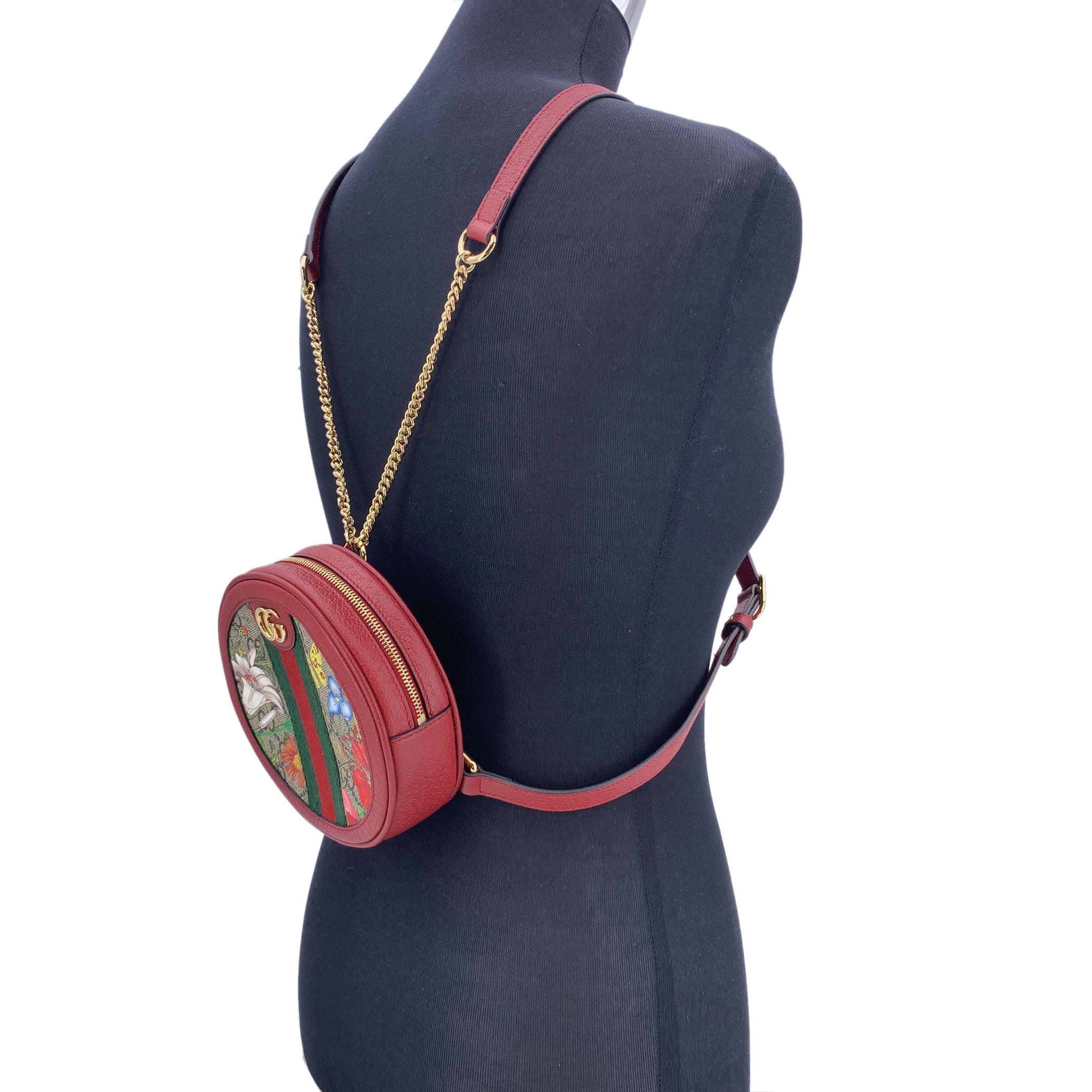 Brown Gucci Monogram Canvas Flora Round Ophidia Mini Backpack Bag Red For Sale