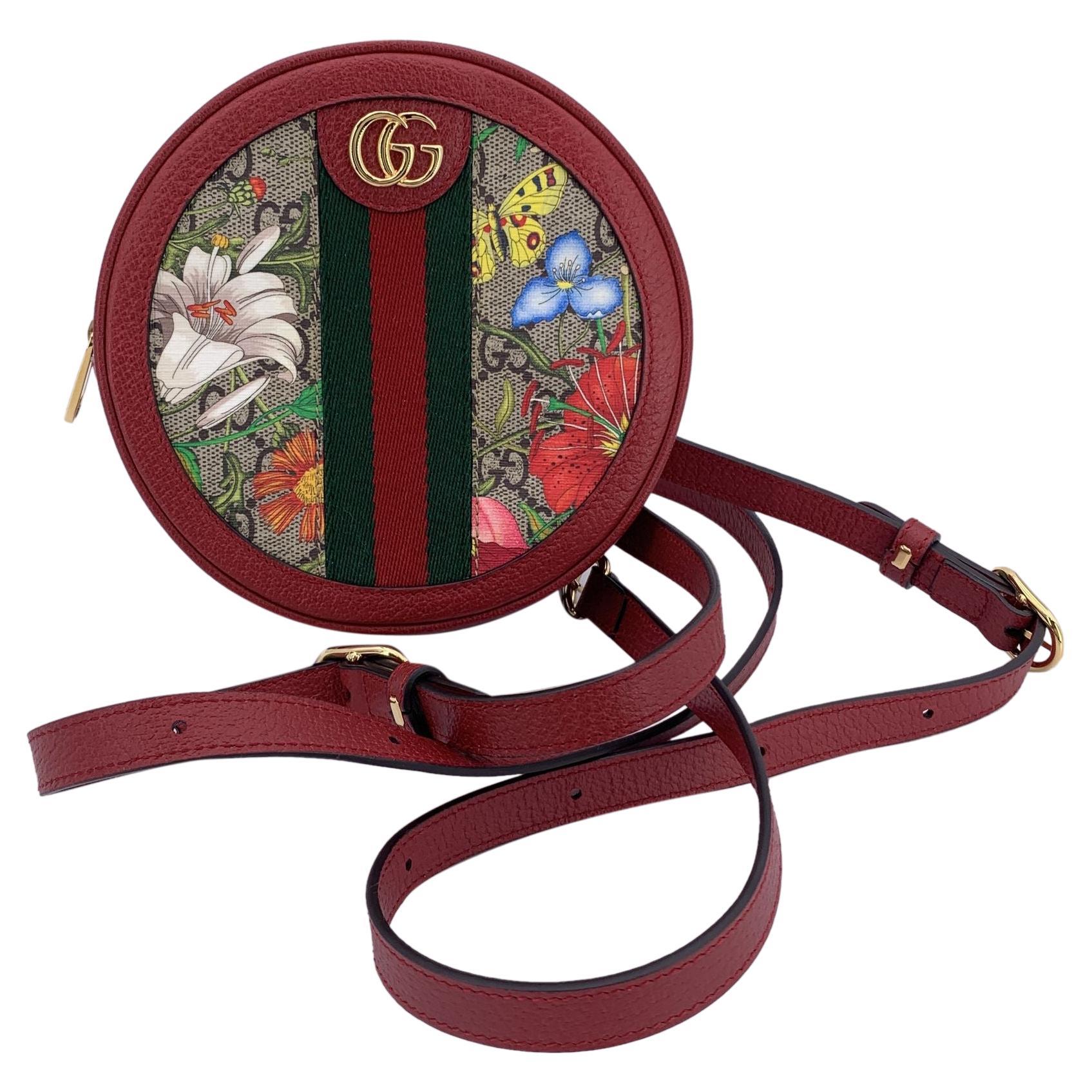 Gucci Monogram Canvas Flora Round Ophidia Mini Backpack Bag Red For Sale