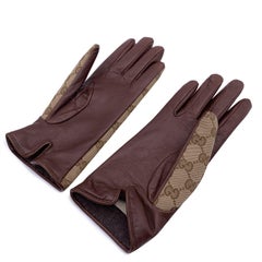 Gucci Monogram Canvas Leather Women Horsebit Gloves Size 7.5 M