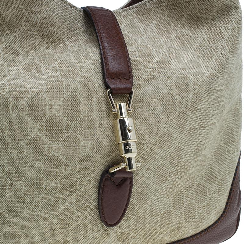 Gucci Monogram Canvas Medium Jackie Hobo Shoulder Bag In Excellent Condition In Dubai, Al Qouz 2