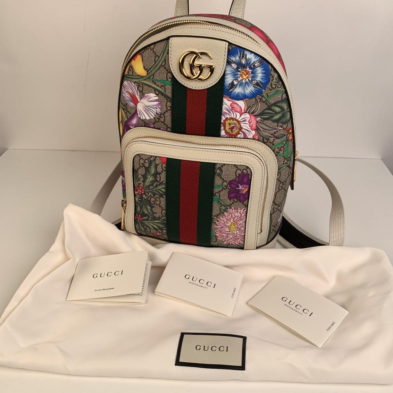 Gucci Monogram Canvas Ophidia GG Flora Small Backpack Bag 1