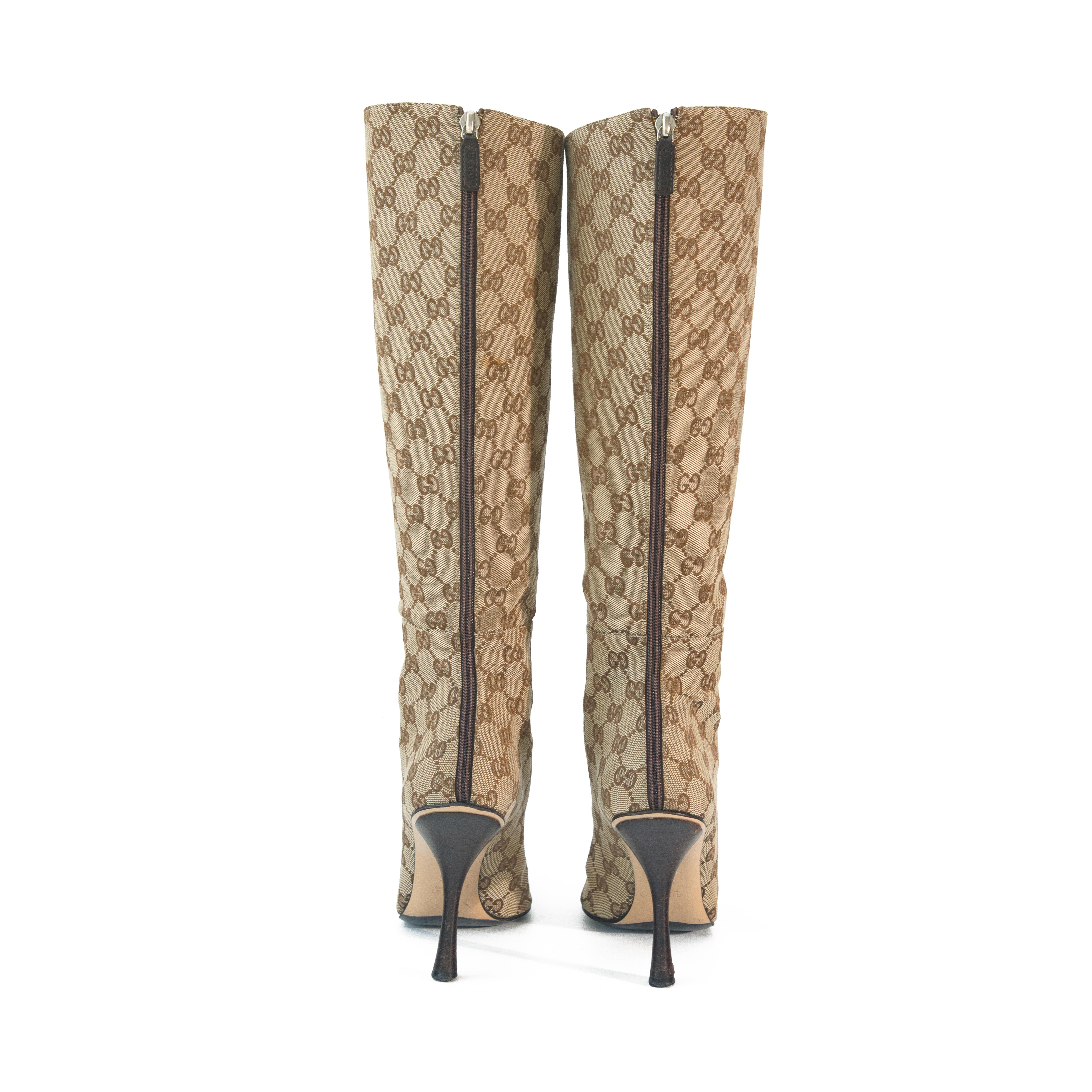 Gucci Monogram Canvas Pointed Knee High Boot size 39 For Sale 1