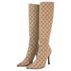 Gucci - Bottes hauteur genou pointues en toile monogrammée, taille 39