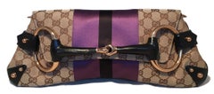 Gucci Monogram Canvas Satin Stripe Harness Horsebit Chain Clutch